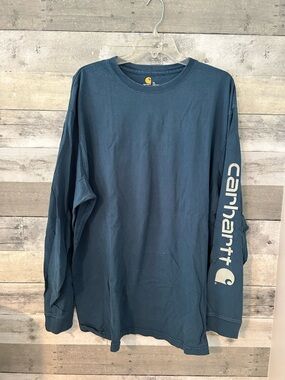 Carhartt Men’s Long Sleeve Logo Tee in Teal Blue